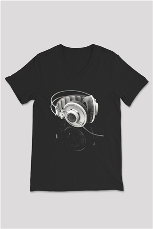 DJ Siyah Unisex V Yaka Tişört T-Shirt
