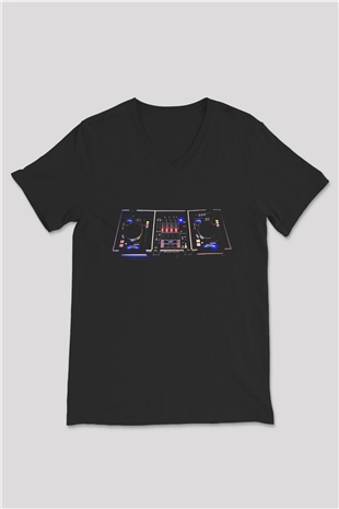 DJ Siyah Unisex V Yaka Tişört T-Shirt