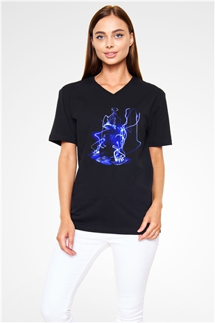 DJ Siyah Unisex V Yaka Tişört T-Shirt