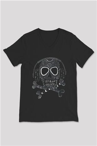 DJ Siyah Unisex V Yaka Tişört T-Shirt
