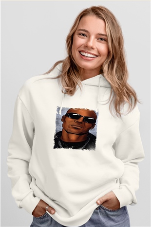 DMX Baskılı Unisex Beyaz Kapüşonlu Sweatshirt