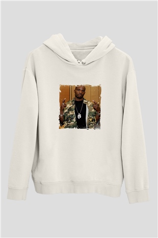 DMX Baskılı Unisex Beyaz Kapüşonlu Sweatshirt