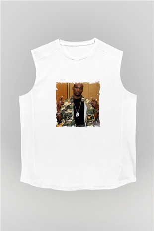 DMX Baskılı Unisex Beyaz Kolsuz Tişört