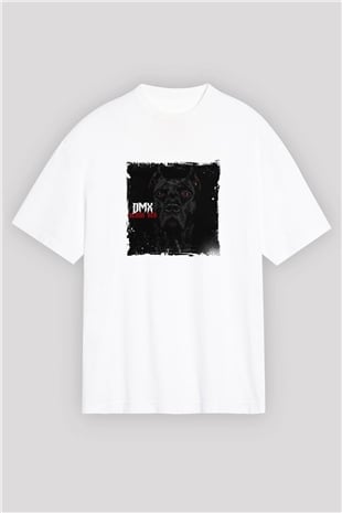 DMX Baskılı Oversize Beyaz Tişört
