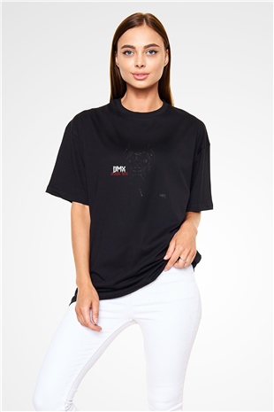 DMX Baskılı Unisex Oversize Siyah Tişört