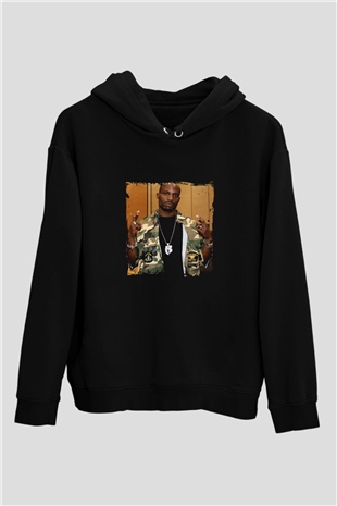 DMX Baskılı Unisex Siyah Hoodie