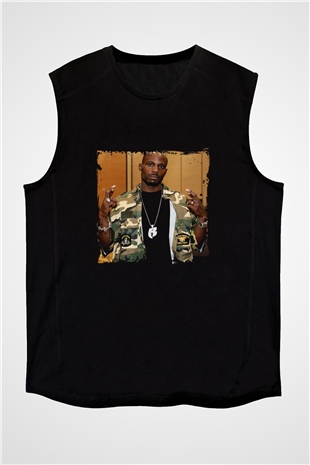 DMX Baskılı Unisex Siyah Kolsuz Tişört