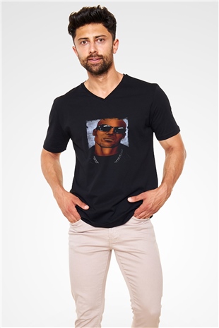 DMX Baskılı Unisex Siyah V Yaka Tişört