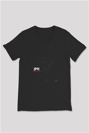 DMX Baskılı Unisex Siyah V Yaka Tişört