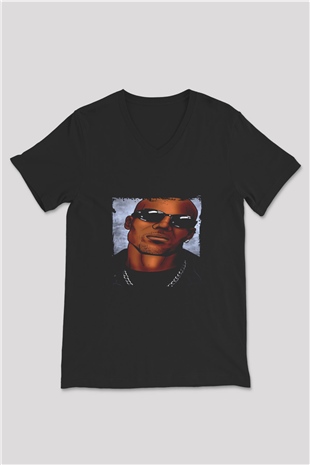 DMX Baskılı Unisex Siyah V Yaka Tişört