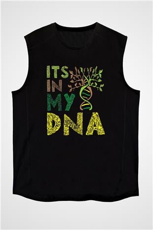 DNA Bahçe Baskılı Unisex Kolsuz Siyah Tişört - Tshirt