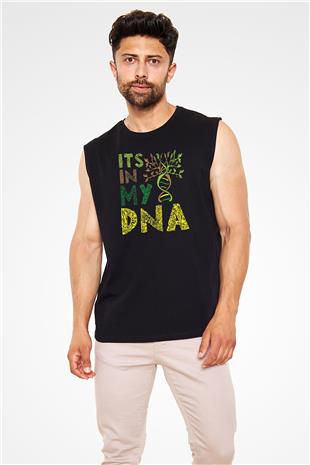 DNA Bahçe Baskılı Unisex Kolsuz Siyah Tişört - Tshirt