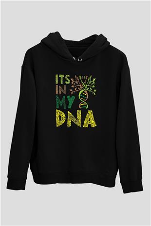 DNA Bahçe Baskılı Unisex Siyah Hoodie