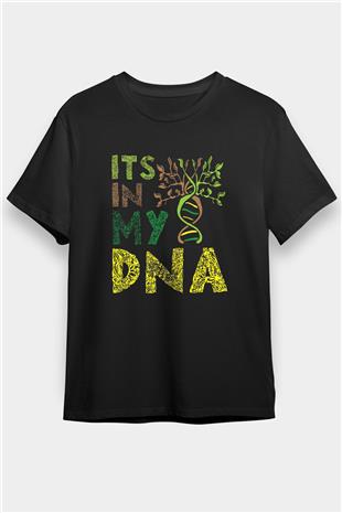 DNA Bahçe Baskılı Unisex Siyah Tişört - Tshirt