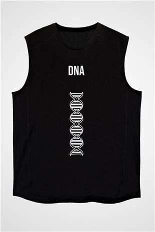 DNA Çift Sarmal Baskılı Unisex Kolsuz Siyah Tişört - Tshirt