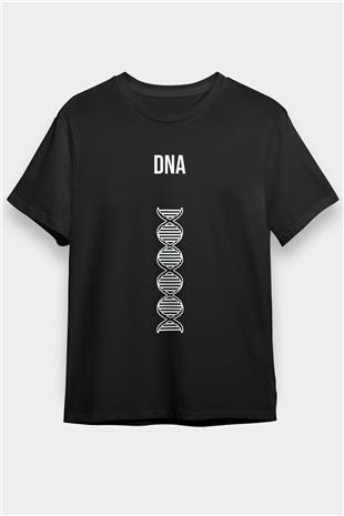DNA Çift Sarmal Baskılı Unisex Siyah Tişört - Tshirt
