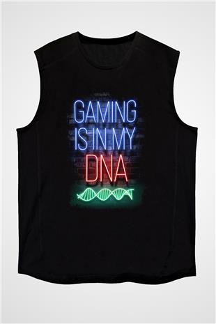 DNA Neon Baskılı Unisex Kolsuz Siyah Tişört - Tshirt