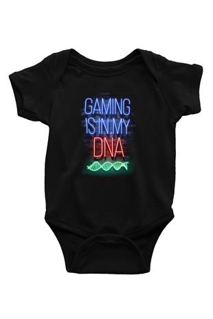 DNA Neon Baskılı Unisex  Siyah Bebek Body - Zıbın