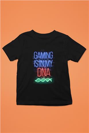 DNA Neon Baskılı Unisex Siyah Çocuk Tişörtü - Tshirt