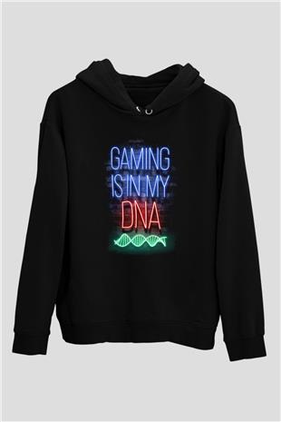 DNA Neon Baskılı Unisex Siyah Hoodie