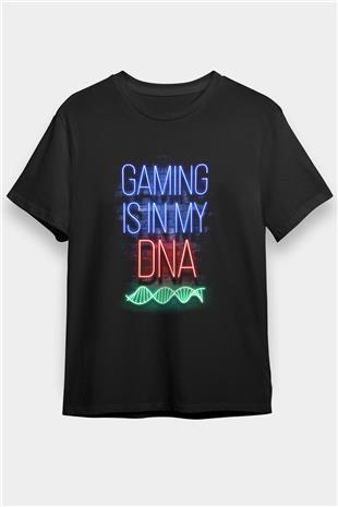 DNA Neon Baskılı Unisex Siyah Tişört - Tshirt