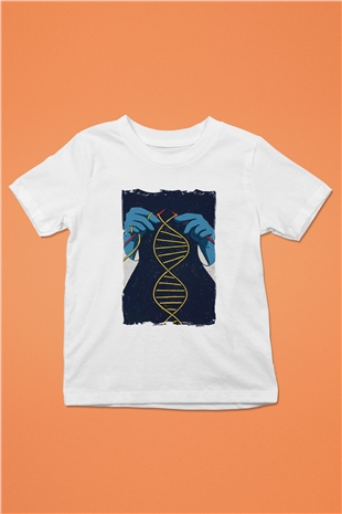 Dna Sarmalı Örgü Baskılı Unisex Beyaz Çocuk Tişört