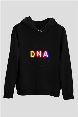DNA Yazı Neon Baskılı Unisex Siyah Hoodie