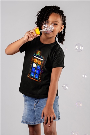 Doctor Who Baskılı Siyah Unisex Çocuk Tişört