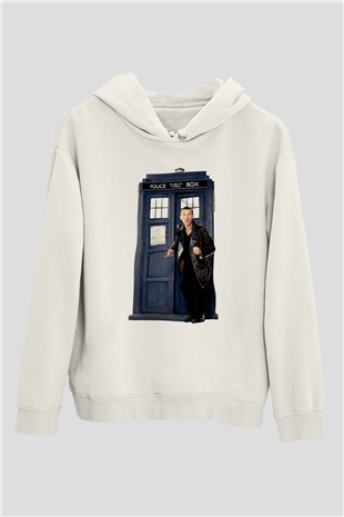Doctor Who Beyaz Unisex Kapşonlu Sweatshirt