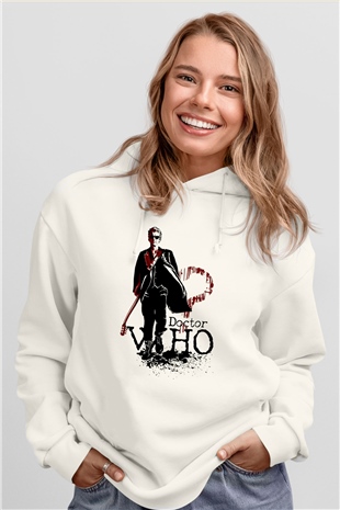 Doctor Who Beyaz Unisex Kapşonlu Sweatshirt