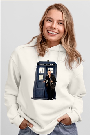 Doctor Who Beyaz Unisex Kapşonlu Sweatshirt
