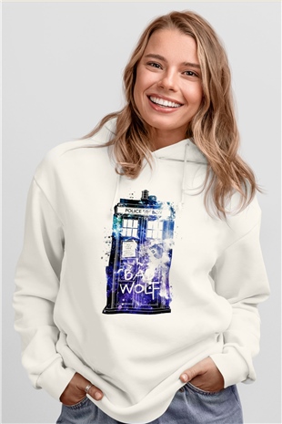 Doctor Who Beyaz Unisex Kapşonlu Sweatshirt