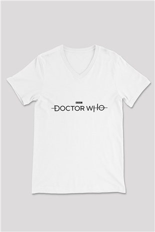 Doctor Who Beyaz Unisex V Yaka Tişört T-Shirt