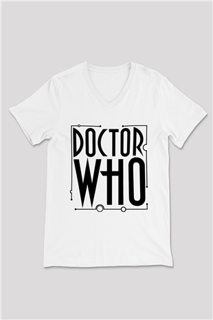 Doctor Who Beyaz Unisex V Yaka Tişört T-Shirt