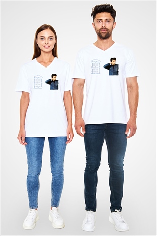Doctor Who Beyaz Unisex V Yaka Tişört