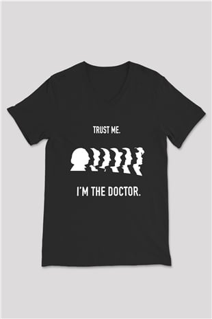Doctor Who Siyah Unisex V Yaka Tişört T-Shirt