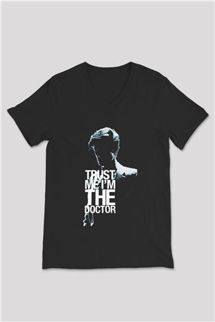 Doctor Who Siyah Unisex V Yaka Tişört T-Shirt