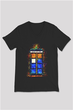 Doctor Who Siyah Unisex V Yaka Tişört T-Shirt