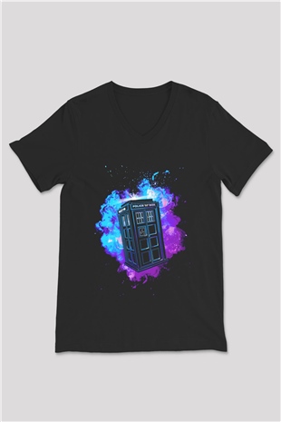 Doctor Who Siyah Unisex V Yaka Tişört