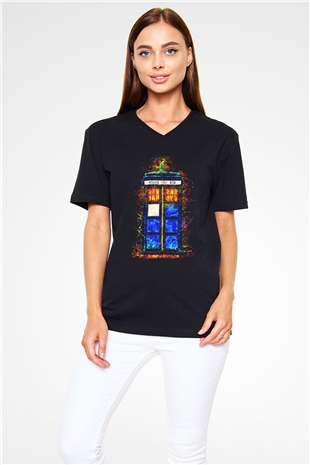 Doctor Who Siyah Unisex V Yaka Tişört T-Shirt