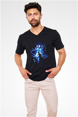 Doctor Who Siyah Unisex V Yaka Tişört