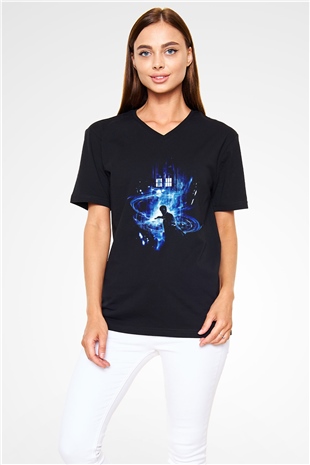 Doctor Who Siyah Unisex V Yaka Tişört