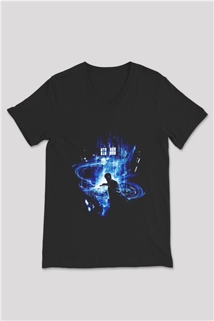 Doctor Who Siyah Unisex V Yaka Tişört