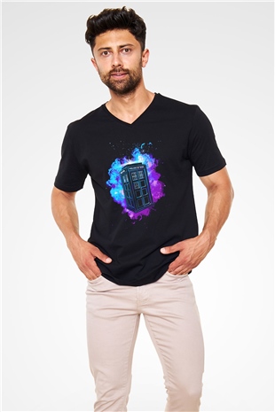 Doctor Who Siyah Unisex V Yaka Tişört