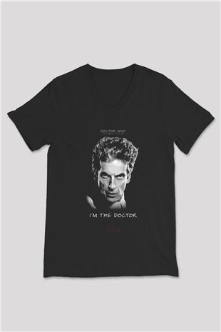 Doctor Who Siyah Unisex V Yaka Tişört