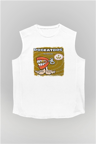 Dog Eat Dog Baskılı Unisex Beyaz Kolsuz Tişört