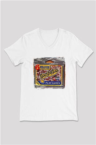 Dog Eat Dog Baskılı Unisex Beyaz V Yaka Tişört