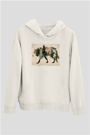 Doğa ile İç İçe KurtBeyaz  Unisex Hoodie