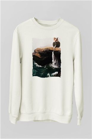 Doğa Manipülasyon Baskılı Unisex Beyaz  Sweatshirt
