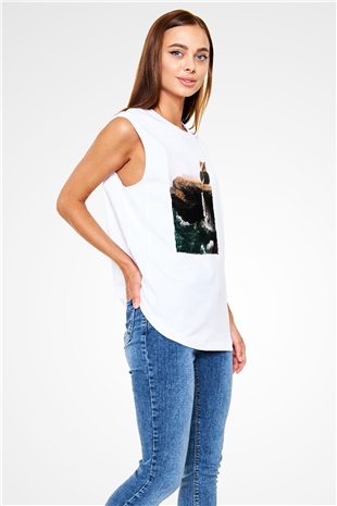 Doğa Manipülasyon Baskılı Unisex Beyaz  Kolsuz Tişört